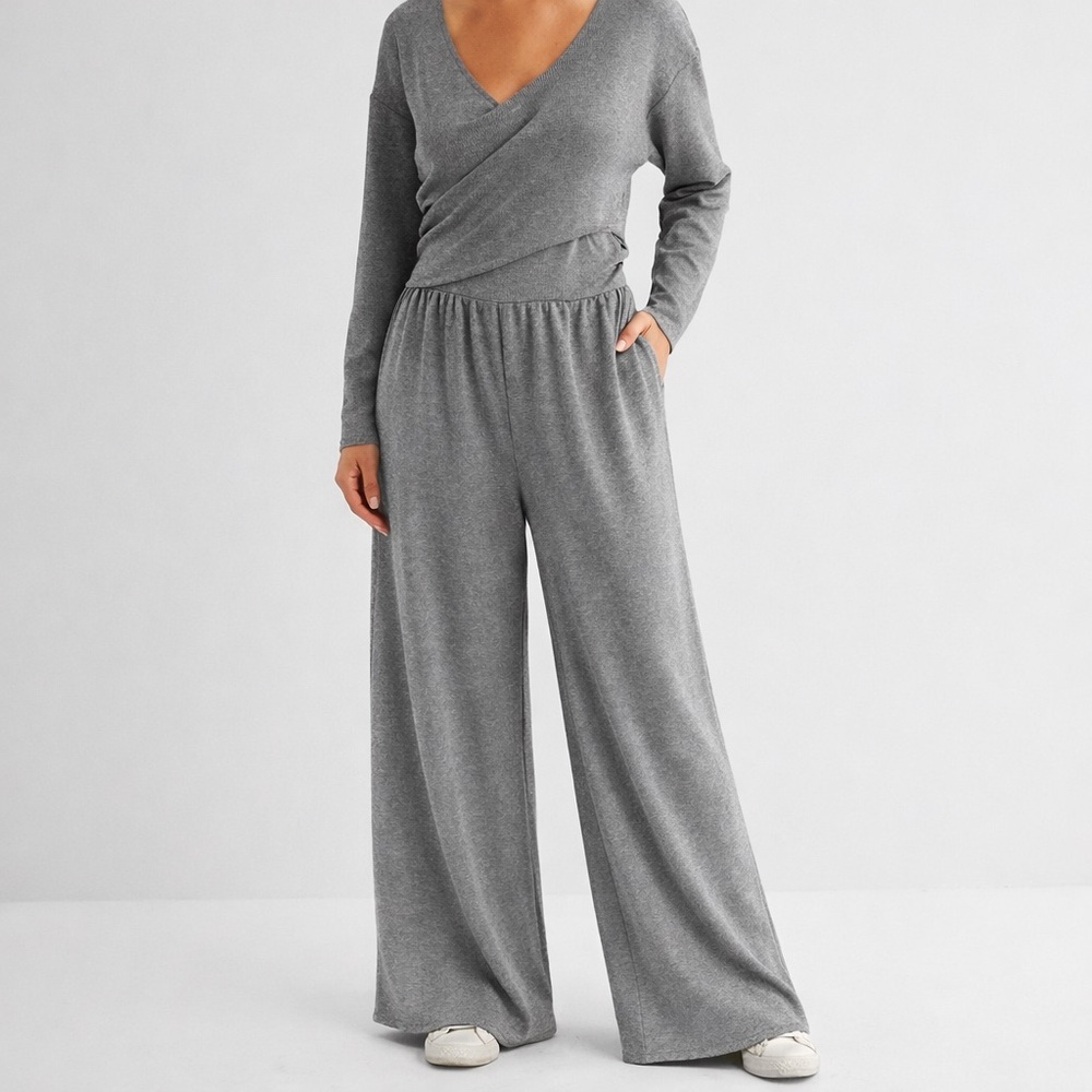 Express One Piece Jumpsuit Gray XL Preppy Comfort Layering Wrap Top NWT $108